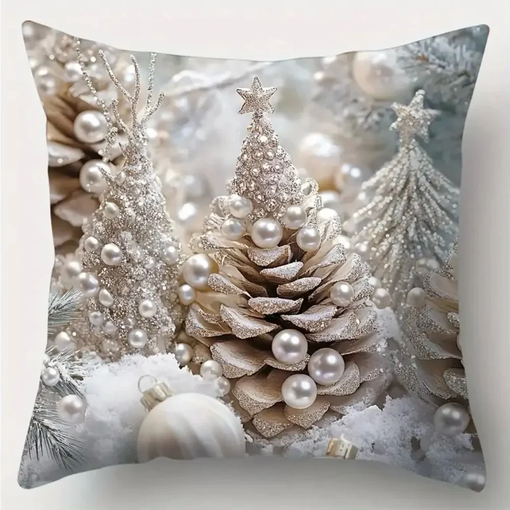 (New in Package)4 Pk Festive Holiday Pillow Cover Set with Santa and Snowman